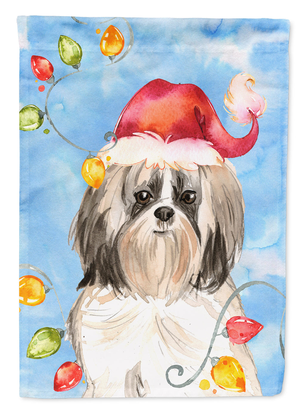 Christmas Lights Shih Tzu House Flag 28x40 Porch Sleeve Pole Decorative Outside Yard Banner Artwork Wall Hanging, Polyester
