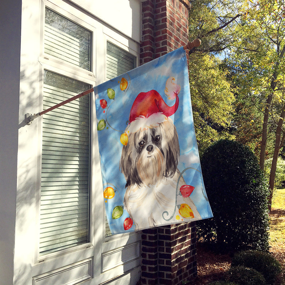 Christmas Lights Shih Tzu House Flag 28x40 Porch Sleeve Pole Decorative Outside Yard Banner Artwork Wall Hanging, Polyester