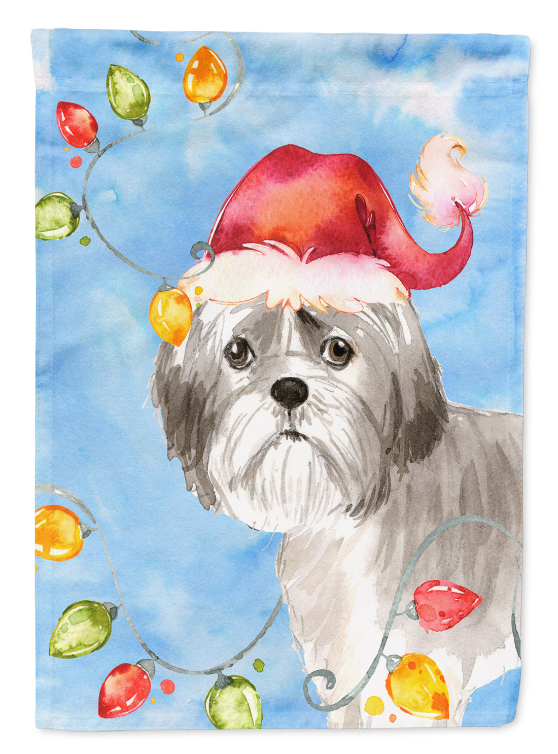 Christmas Lights Shih Tzu Puppy Cut House Flag 28x40 Porch Sleeve Pole Decorative Outside Yard Banner Artwork Wall Hanging, Polyester