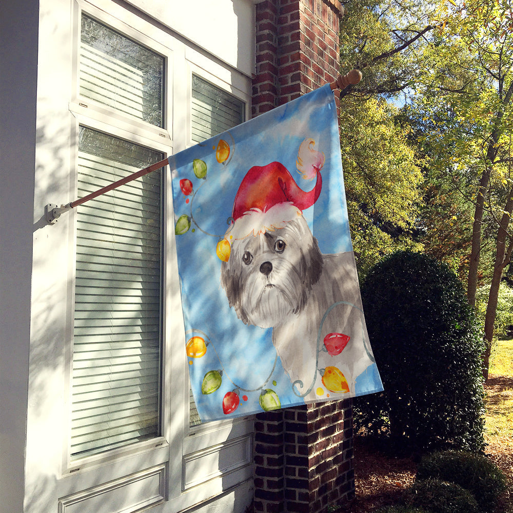 Christmas Lights Shih Tzu Puppy Cut House Flag 28x40 Porch Sleeve Pole Decorative Outside Yard Banner Artwork Wall Hanging, Polyester