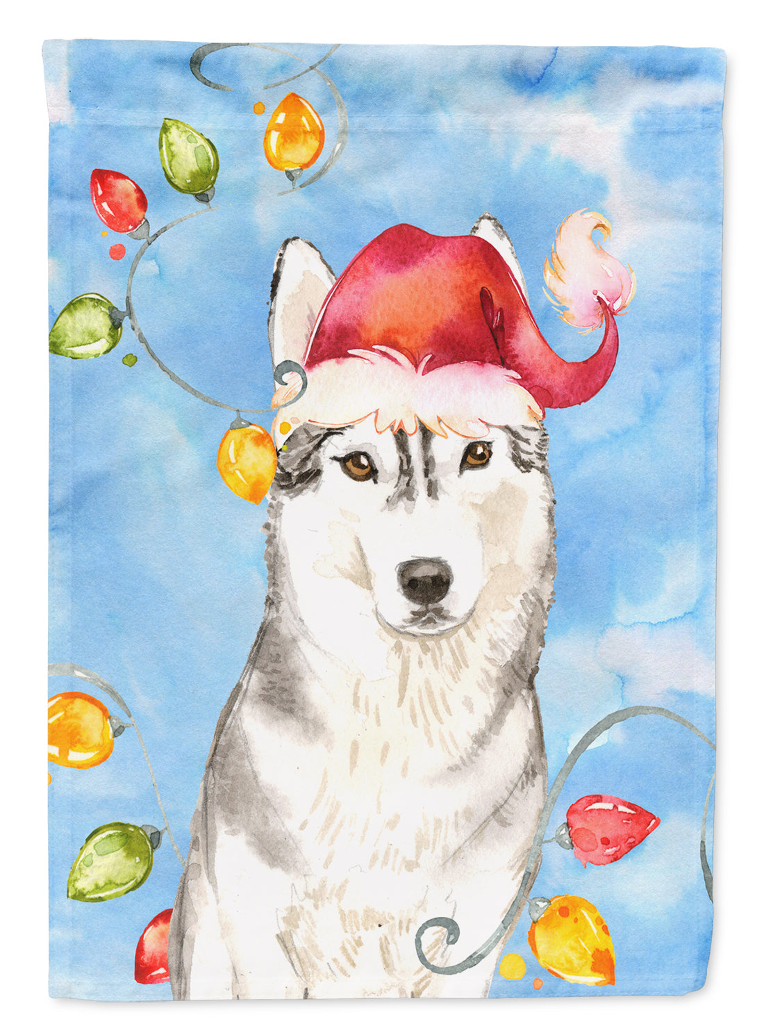 Christmas Lights Siberian Husky House Flag 28x40 Porch Sleeve Pole Decorative Outside Yard Banner Artwork Wall Hanging, Polyester