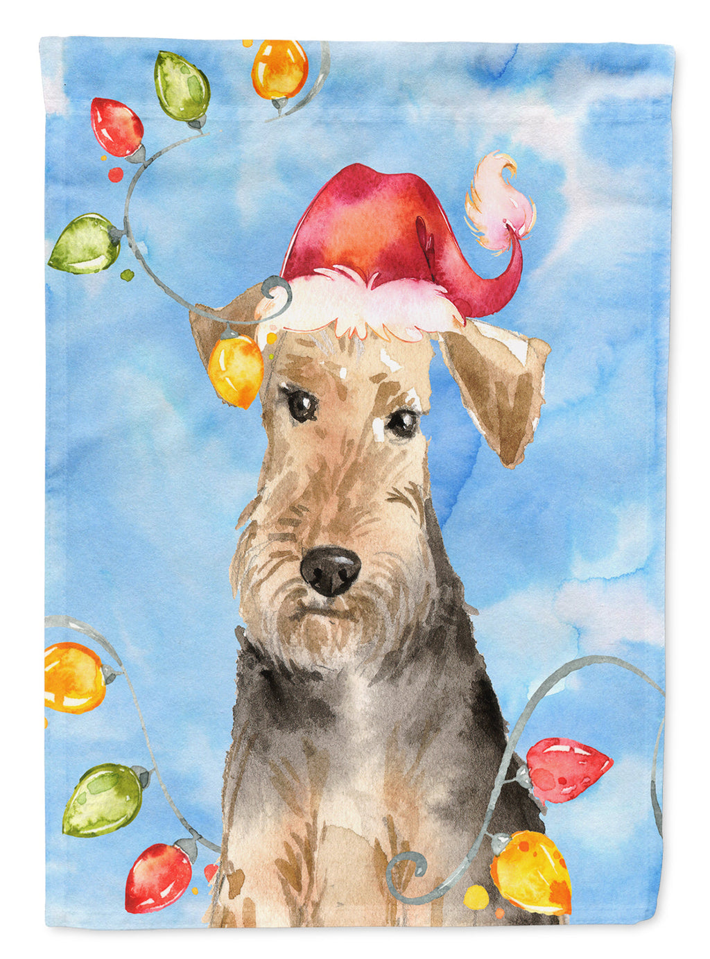 Christmas Lights Welsh Terrier House Flag 28x40 Porch Sleeve Pole Decorative Outside Yard Banner Artwork Wall Hanging, Polyester
