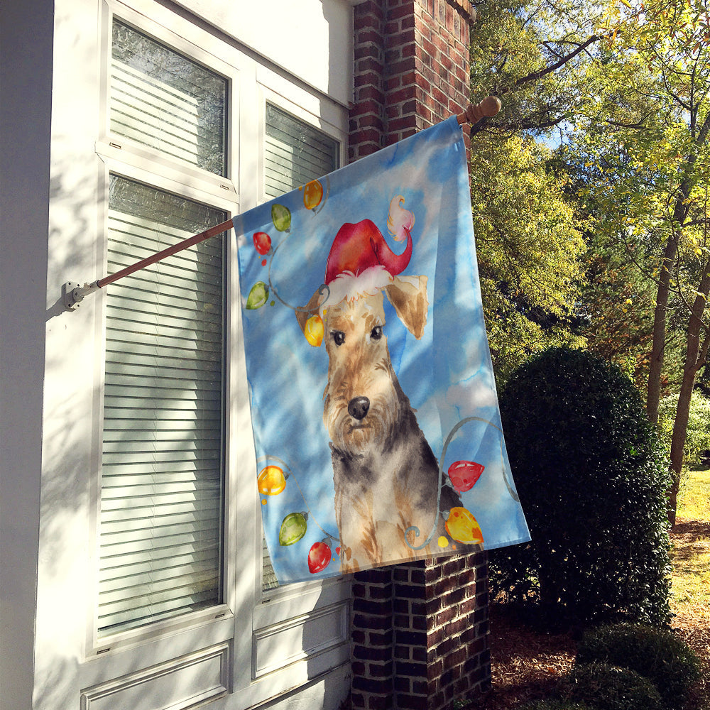 Christmas Lights Welsh Terrier House Flag 28x40 Porch Sleeve Pole Decorative Outside Yard Banner Artwork Wall Hanging, Polyester