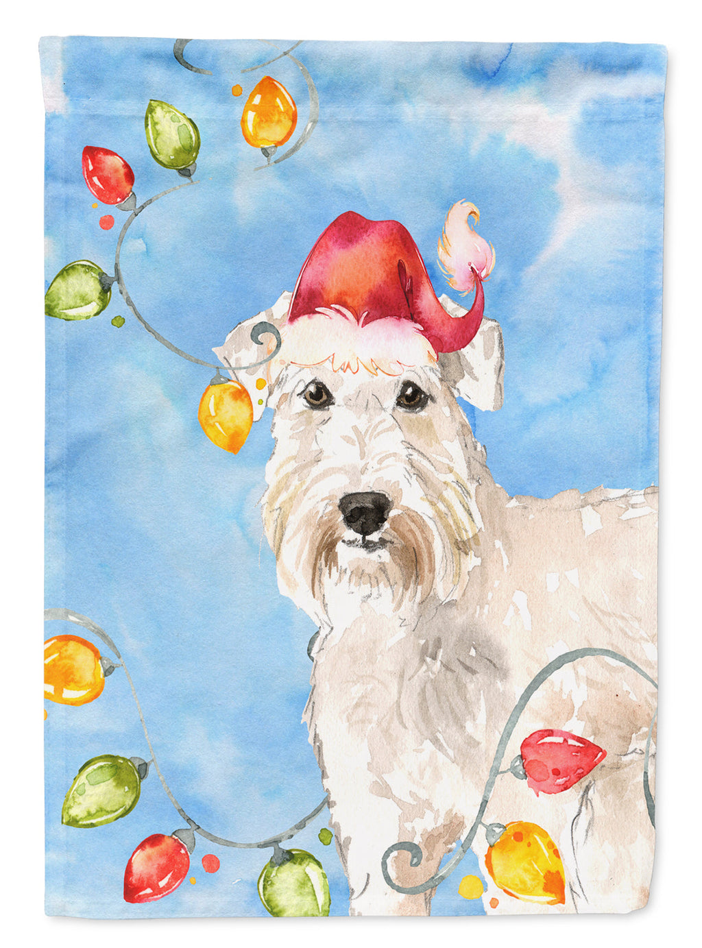 Christmas Lights Wheaten Terrier House Flag 28x40 Porch Sleeve Pole Decorative Outside Yard Banner Artwork Wall Hanging, Polyester