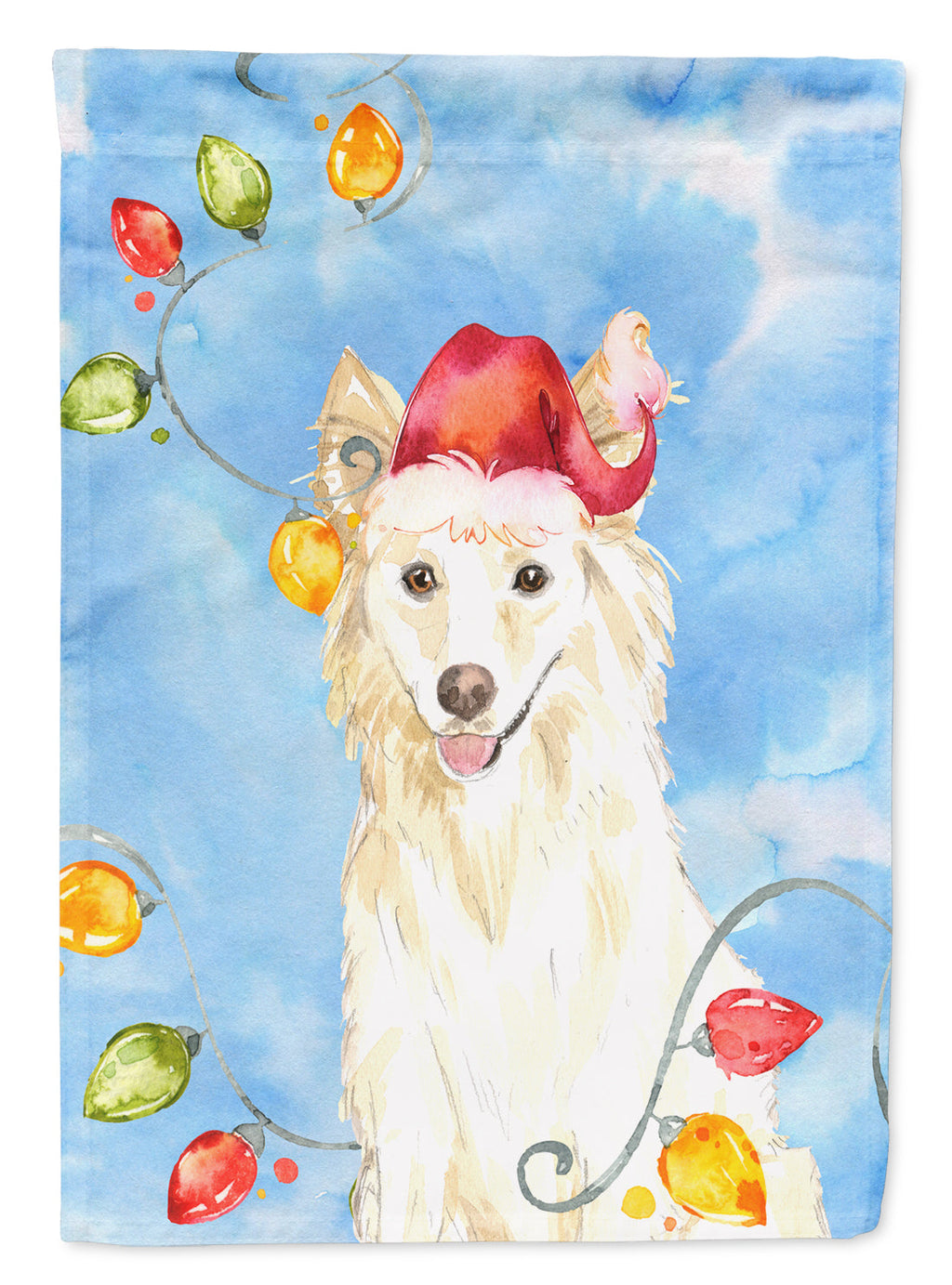 Christmas Lights White Collie House Flag 28x40 Porch Sleeve Pole Decorative Outside Yard Banner Artwork Wall Hanging, Polyester