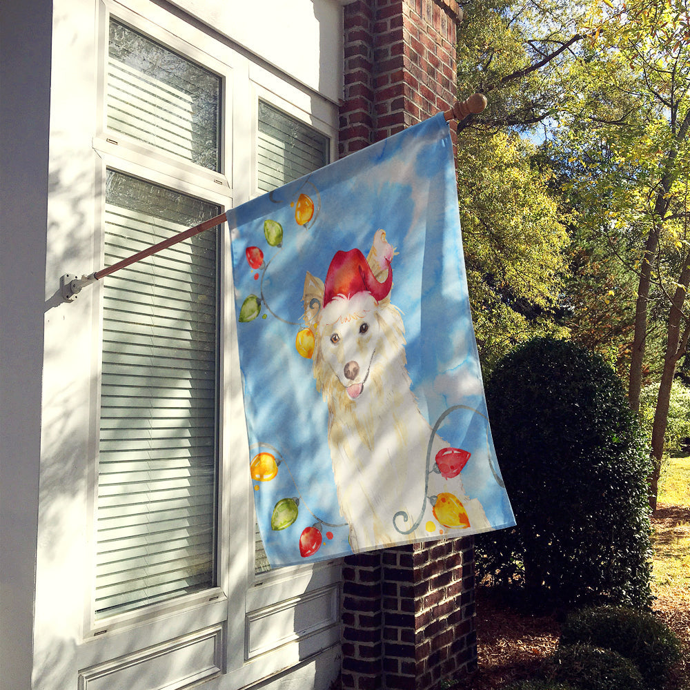 Christmas Lights White Collie House Flag 28x40 Porch Sleeve Pole Decorative Outside Yard Banner Artwork Wall Hanging, Polyester