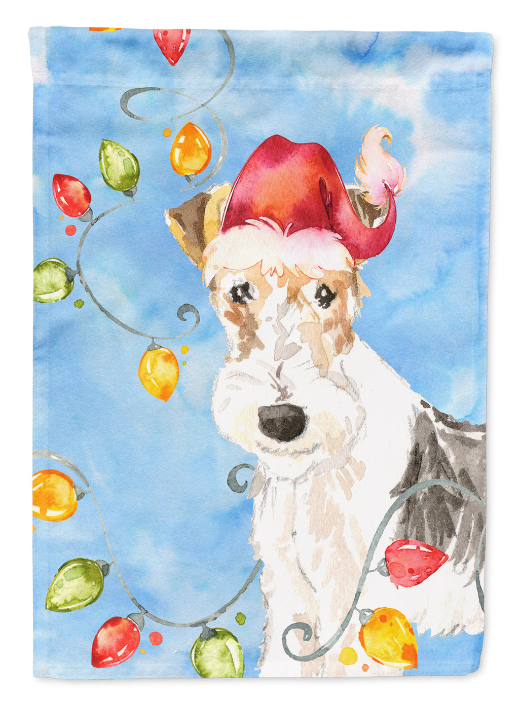Christmas Lights Fox Terrier House Flag 28x40 Porch Sleeve Pole Decorative Outside Yard Banner Artwork Wall Hanging, Polyester