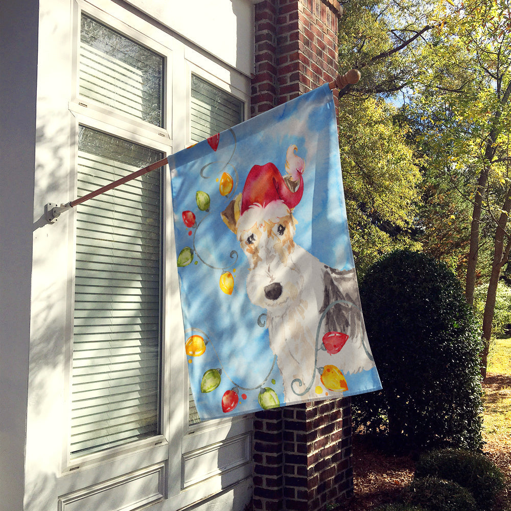 Christmas Lights Fox Terrier House Flag 28x40 Porch Sleeve Pole Decorative Outside Yard Banner Artwork Wall Hanging, Polyester