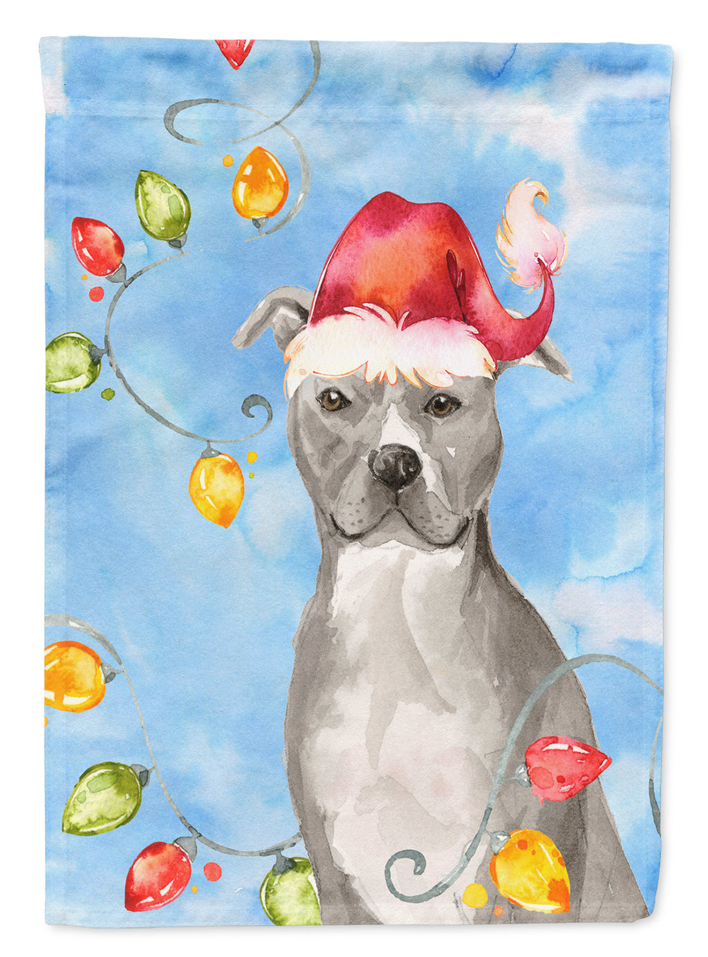 Christmas Lights Staffordshire Bull Terrier House Flag 28x40 Porch Sleeve Pole Decorative Outside Yard Banner Artwork Wall Hanging, Polyester
