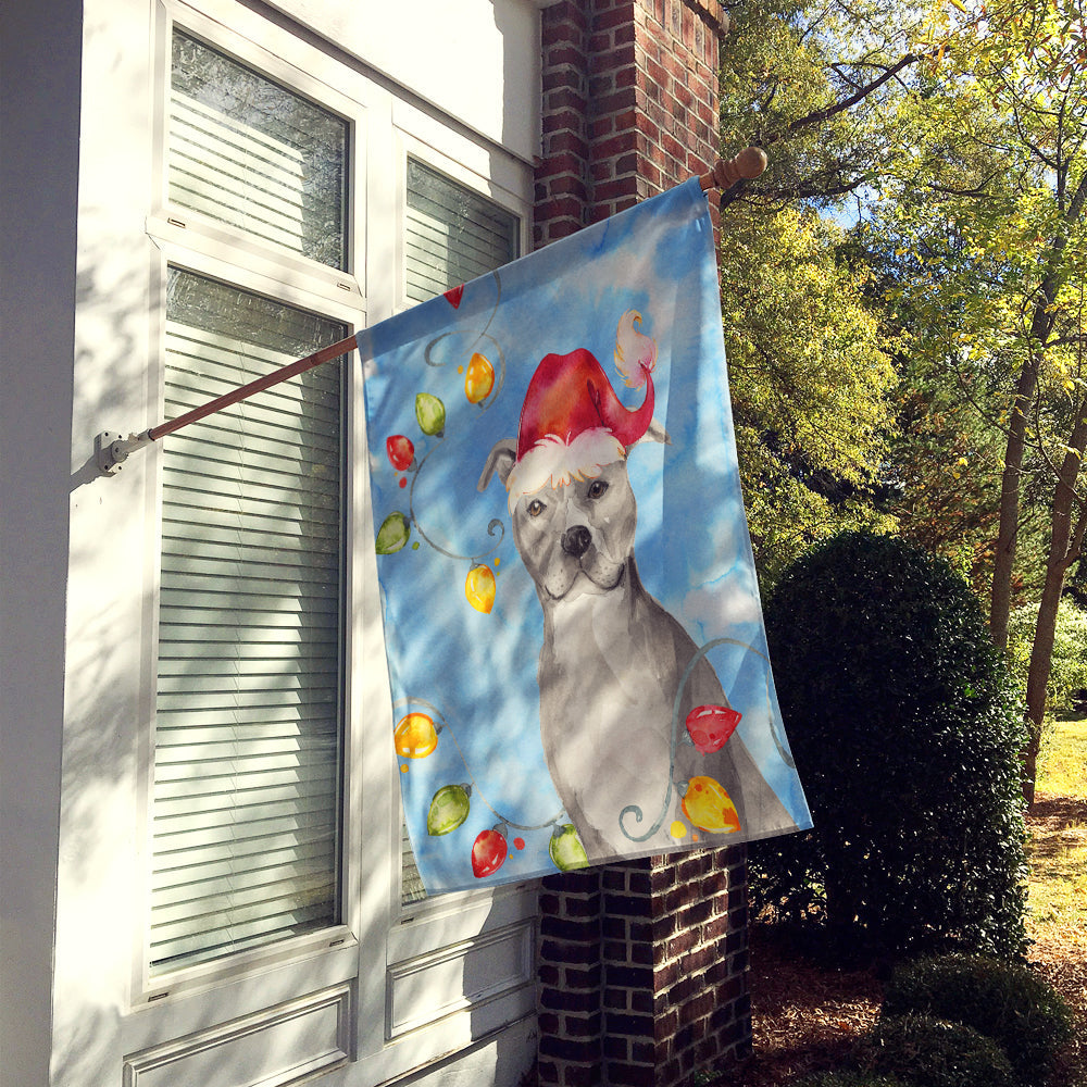 Christmas Lights Staffordshire Bull Terrier House Flag 28x40 Porch Sleeve Pole Decorative Outside Yard Banner Artwork Wall Hanging, Polyester
