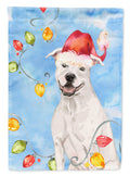 Christmas Lights White Staffie Bull Terrier House Flag 28x40 Porch Sleeve Pole Decorative Outside Yard Banner Artwork Wall Hanging, Polyester