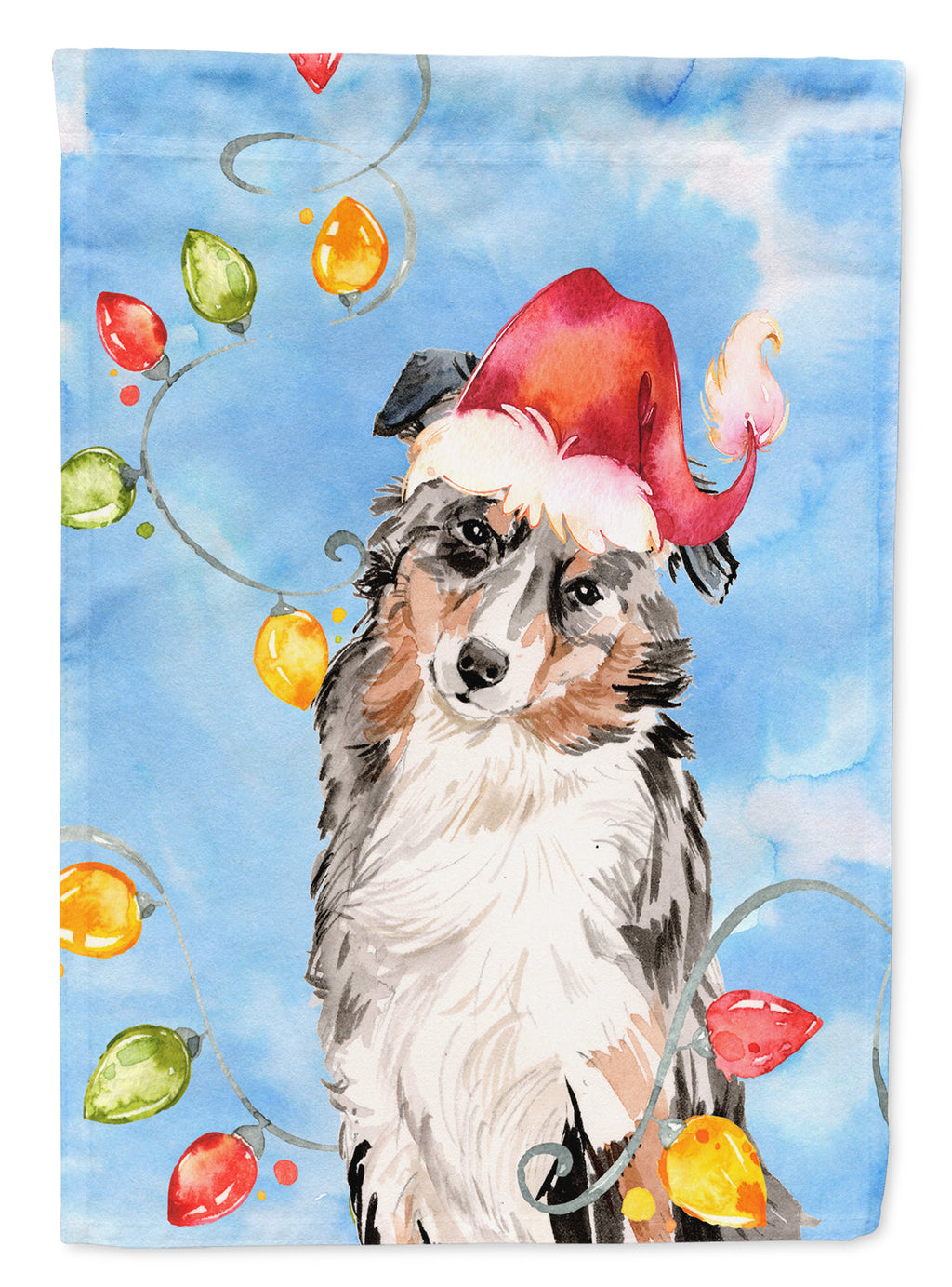 Christmas Lights Australian Shepherd House Flag 28x40 Porch Sleeve Pole Decorative Outside Yard Banner Artwork Wall Hanging, Polyester