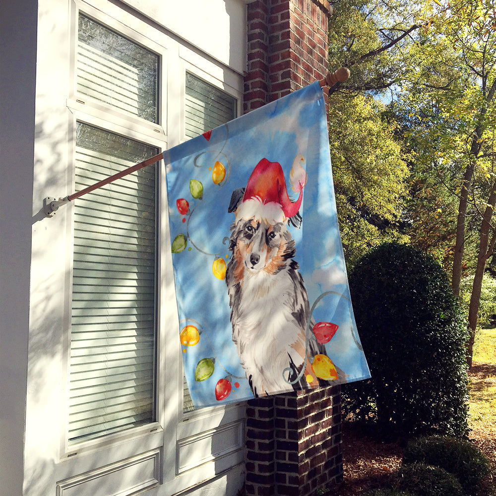 Christmas Lights Australian Shepherd House Flag 28x40 Porch Sleeve Pole Decorative Outside Yard Banner Artwork Wall Hanging, Polyester