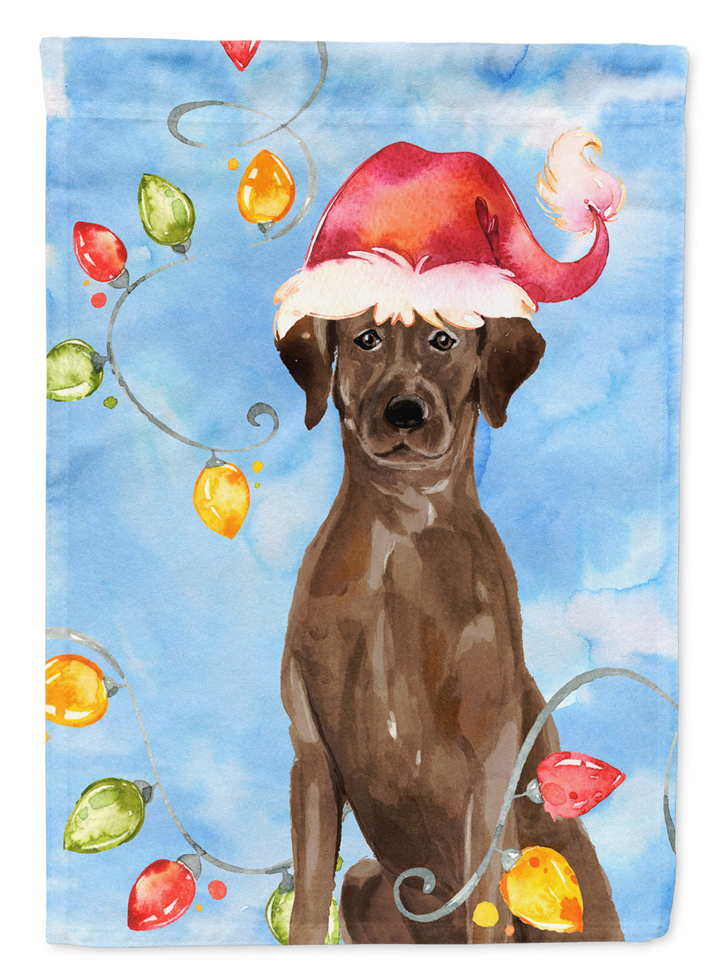 Christmas Lights Chocolate Labrador Retriever House Flag 28x40 Porch Sleeve Pole Decorative Outside Yard Banner Artwork Wall Hanging, Polyester
