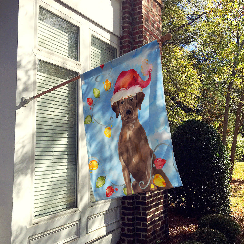 Christmas Lights Chocolate Labrador Retriever House Flag 28x40 Porch Sleeve Pole Decorative Outside Yard Banner Artwork Wall Hanging, Polyester