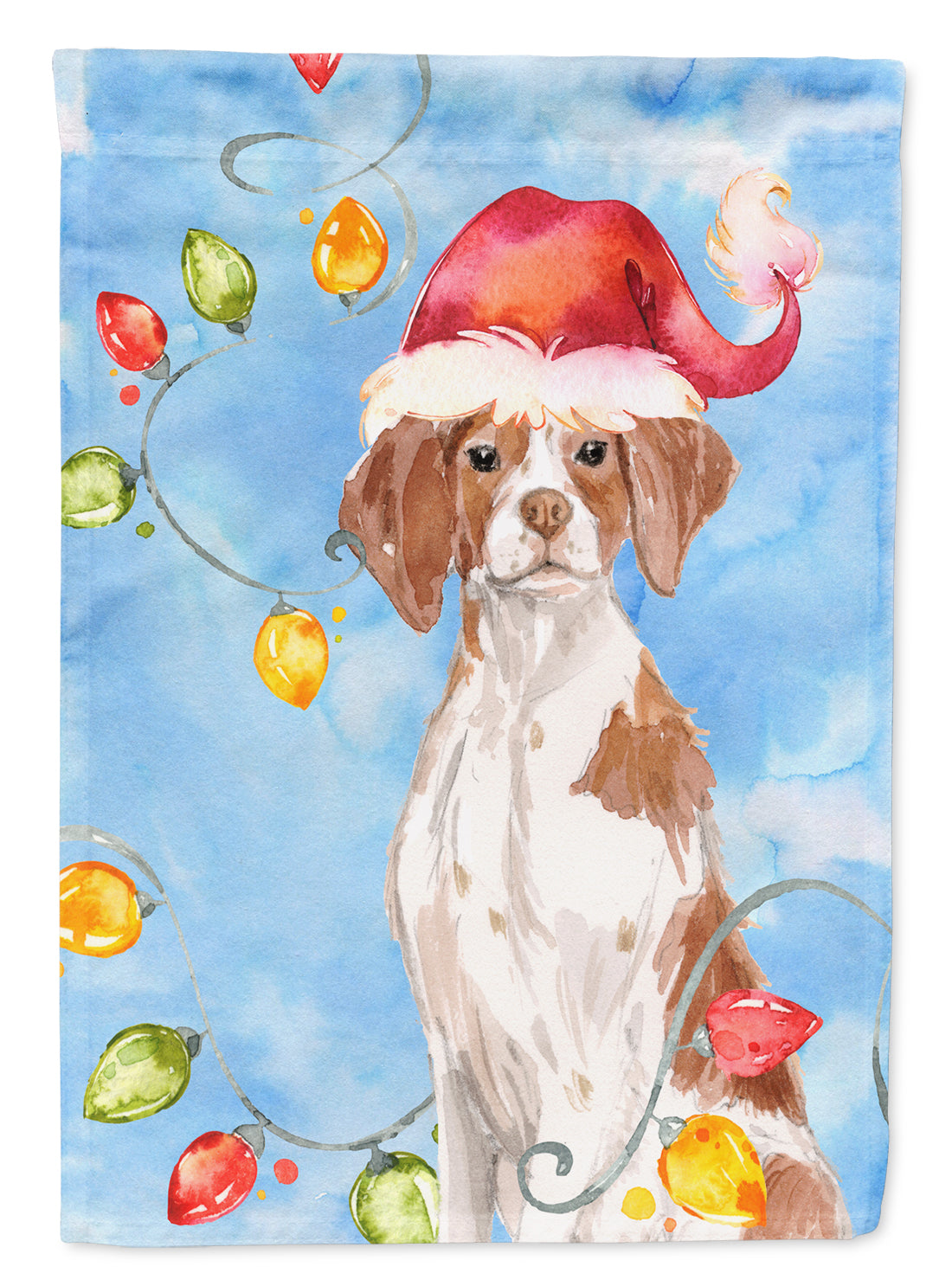 Christmas Lights Brittany Spaniel House Flag 28x40 Porch Sleeve Pole Decorative Outside Yard Banner Artwork Wall Hanging, Polyester