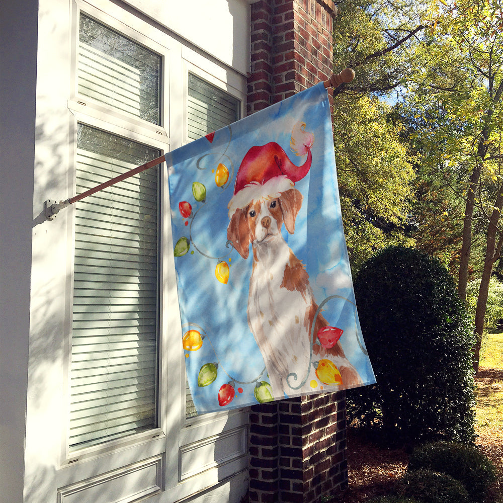 Christmas Lights Brittany Spaniel House Flag 28x40 Porch Sleeve Pole Decorative Outside Yard Banner Artwork Wall Hanging, Polyester