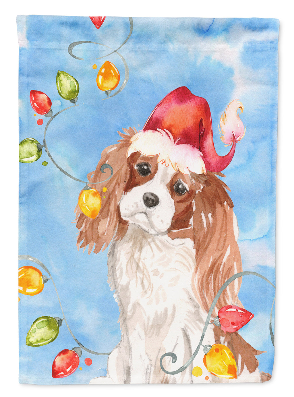 Christmas Lights Blenheim Cavalier Spaniel House Flag 28x40 Porch Sleeve Pole Decorative Outside Yard Banner Artwork Wall Hanging, Polyester
