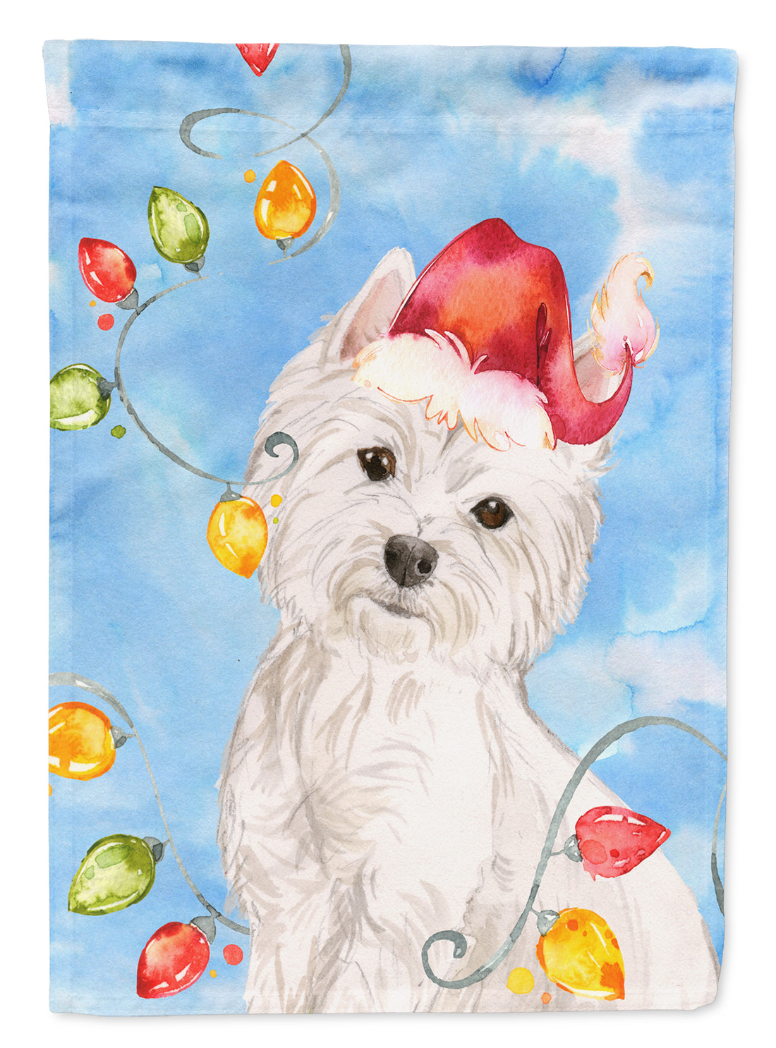 Christmas Lights Westie House Flag 28x40 Porch Sleeve Pole Decorative Outside Yard Banner Artwork Wall Hanging, Polyester