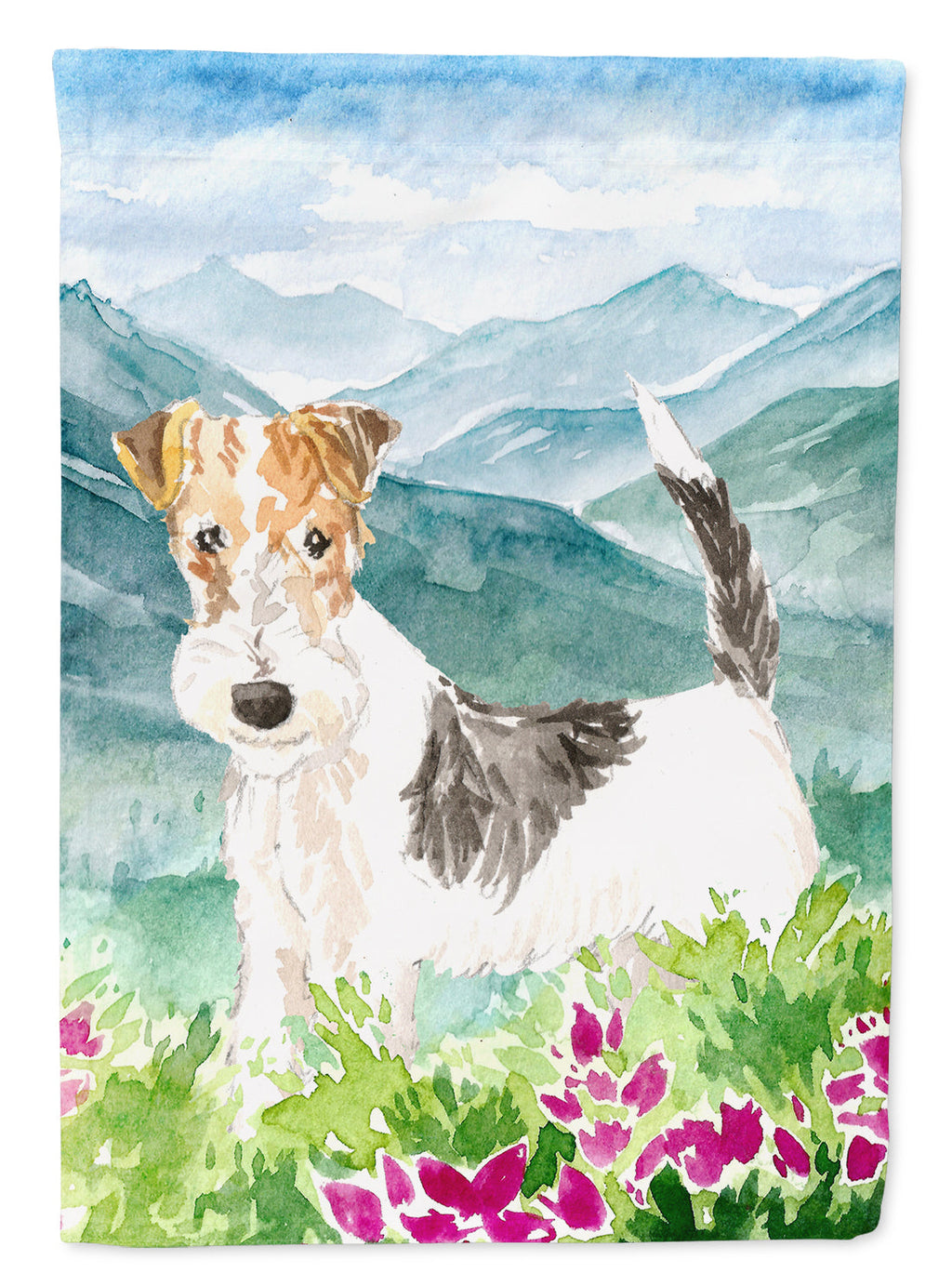 Mountian Flowers Fox Terrier House Flag 28x40 Porch Sleeve Pole Decorative Outside Yard Banner Artwork Wall Hanging, Polyester
