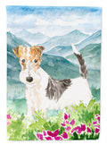 Mountian Flowers Fox Terrier House Flag 28x40 Porch Sleeve Pole Decorative Outside Yard Banner Artwork Wall Hanging, Polyester