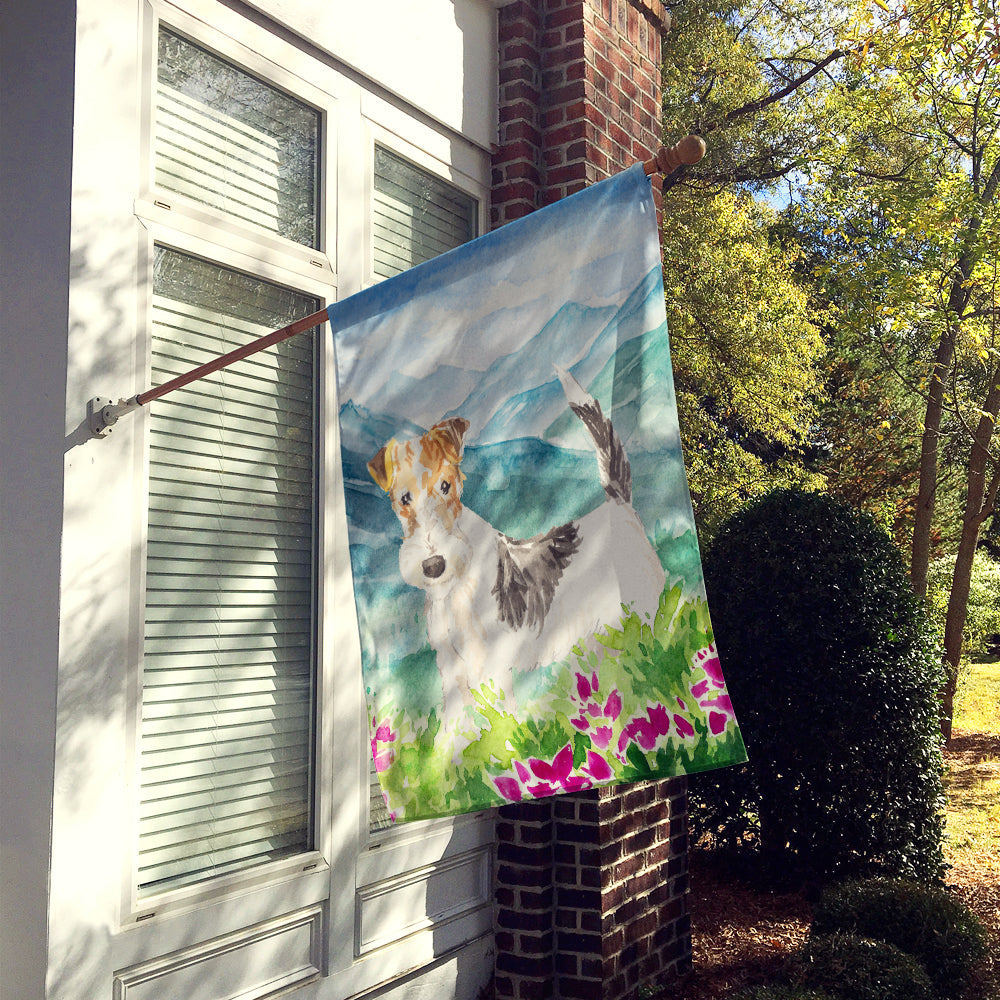 Mountian Flowers Fox Terrier House Flag 28x40 Porch Sleeve Pole Decorative Outside Yard Banner Artwork Wall Hanging, Polyester