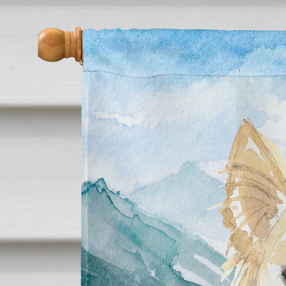 Mountian Flowers White Collie House Flag 28x40 Porch Sleeve Pole Decorative Outside Yard Banner Artwork Wall Hanging, Polyester