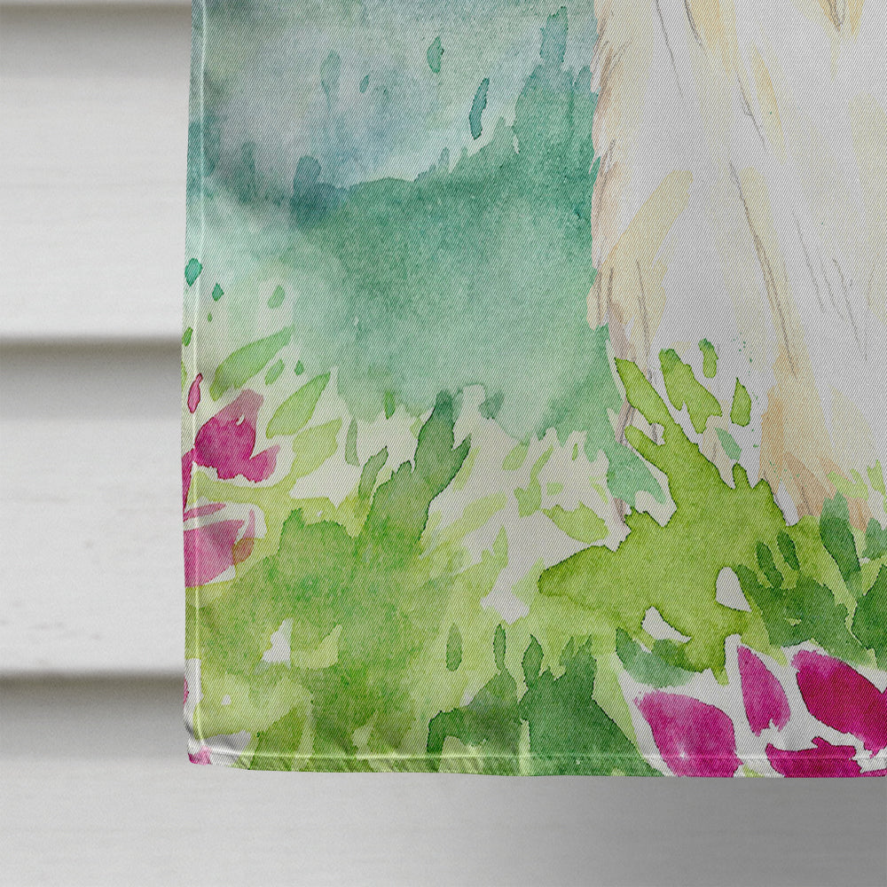 Mountian Flowers White Collie House Flag 28x40 Porch Sleeve Pole Decorative Outside Yard Banner Artwork Wall Hanging, Polyester
