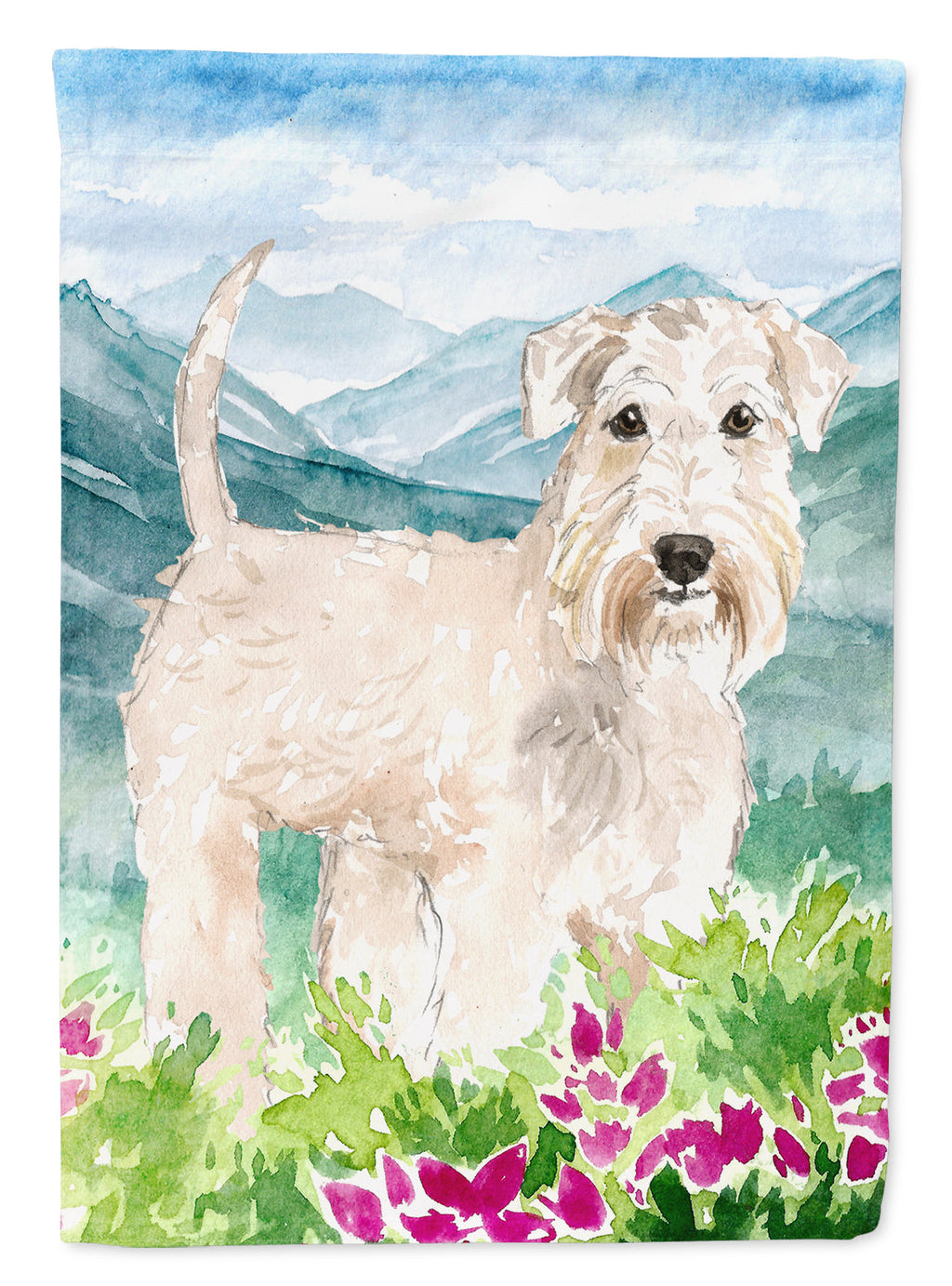 Mountian Flowers Wheaten Terrier House Flag 28x40 Porch Sleeve Pole Decorative Outside Yard Banner Artwork Wall Hanging, Polyester