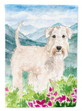 Mountian Flowers Wheaten Terrier House Flag 28x40 Porch Sleeve Pole Decorative Outside Yard Banner Artwork Wall Hanging, Polyester