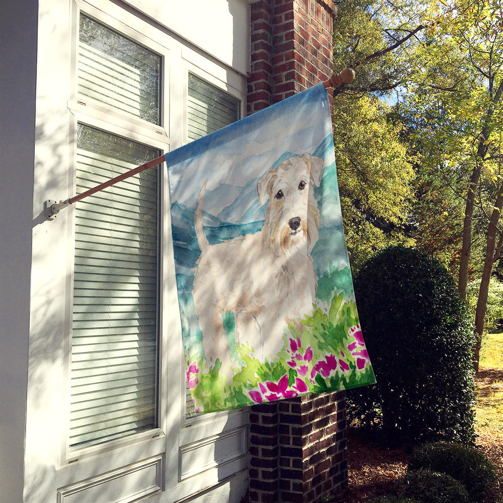 Mountian Flowers Wheaten Terrier House Flag 28x40 Porch Sleeve Pole Decorative Outside Yard Banner Artwork Wall Hanging, Polyester
