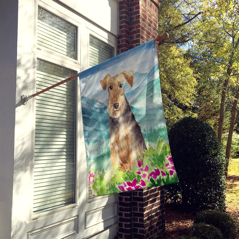 Mountian Flowers Welsh Terrier House Flag 28x40 Porch Sleeve Pole Decorative Outside Yard Banner Artwork Wall Hanging, Polyester