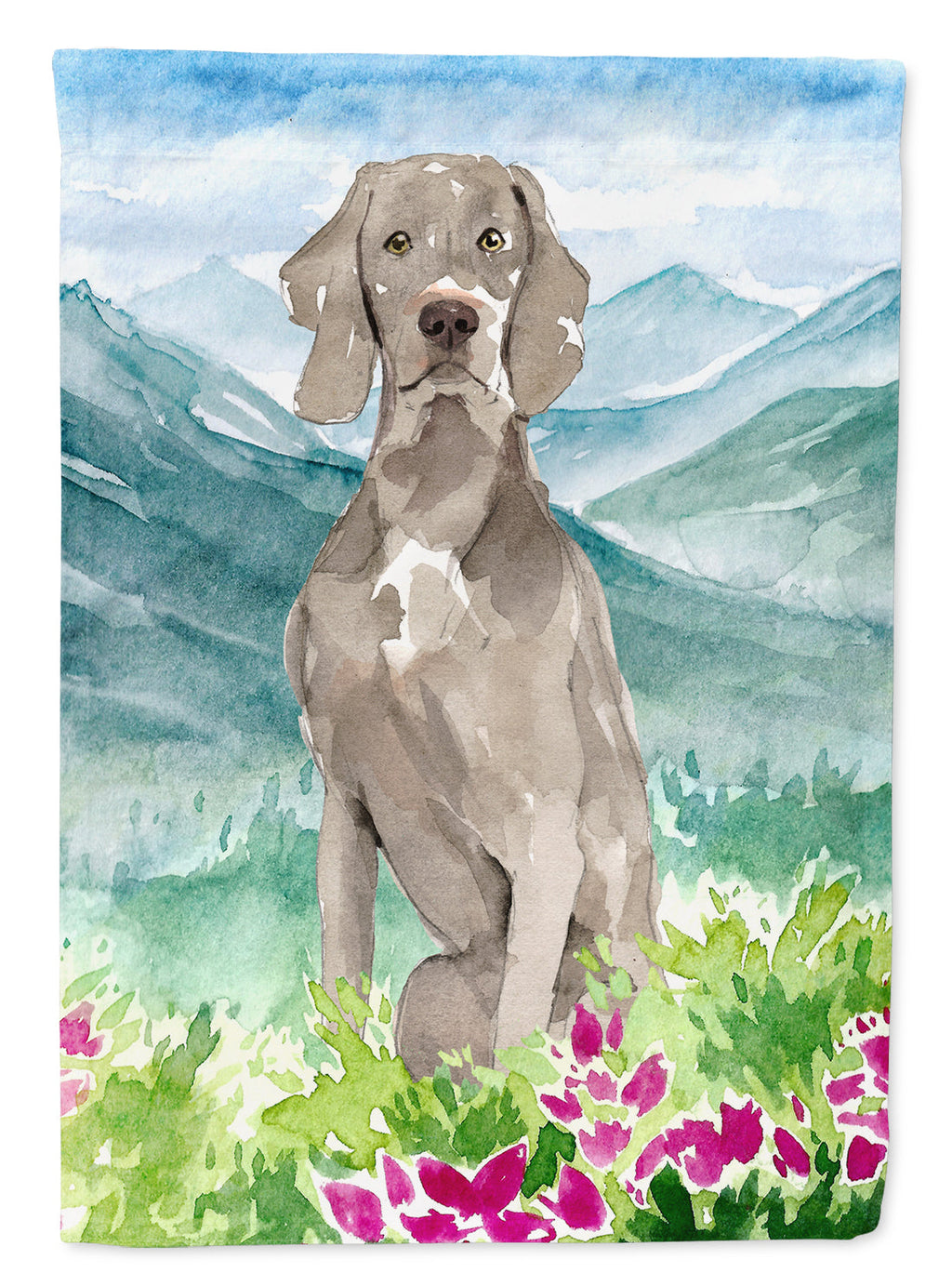 Mountian Flowers Weimaraner House Flag 28x40 Porch Sleeve Pole Decorative Outside Yard Banner Artwork Wall Hanging, Polyester