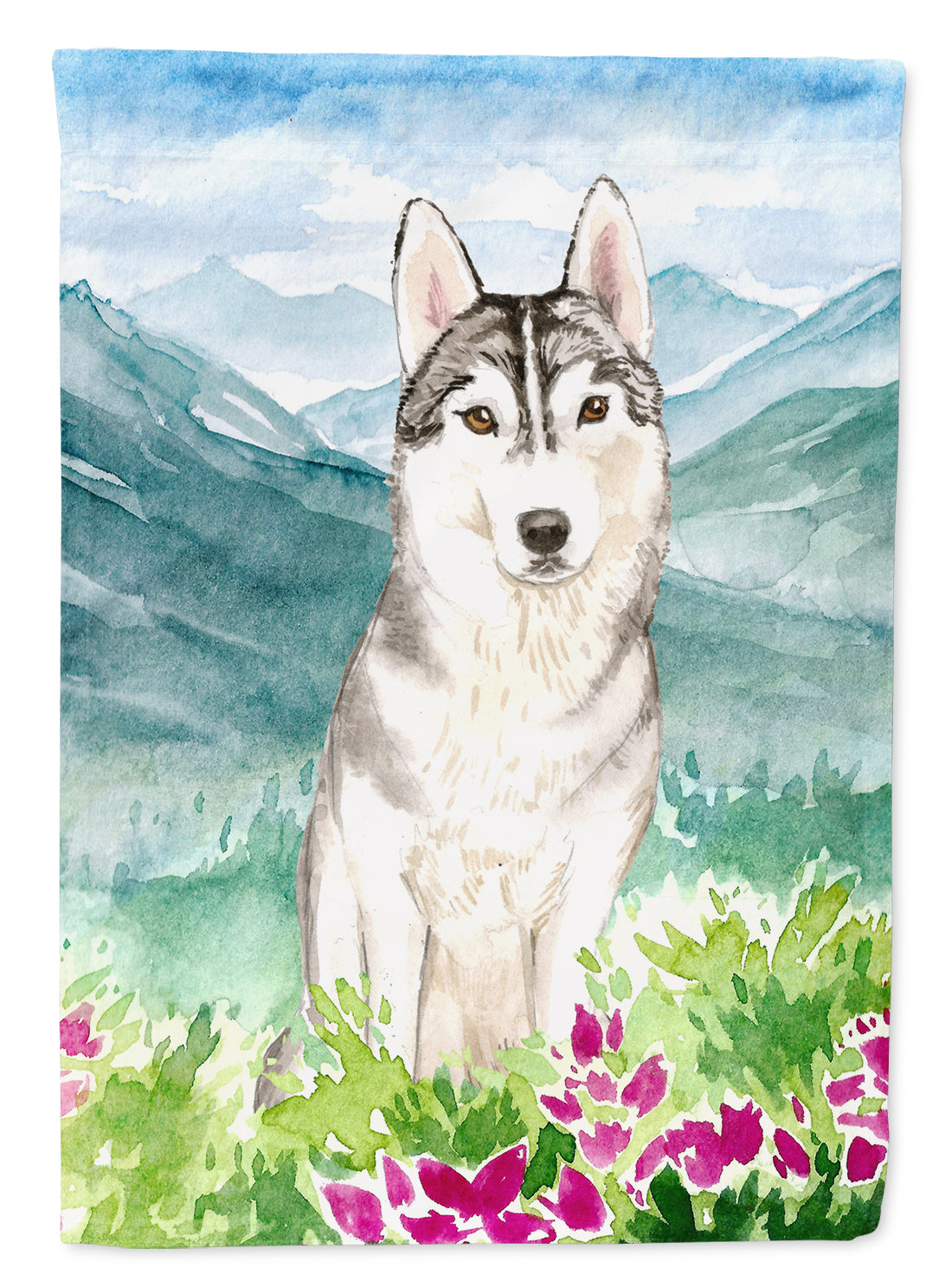 Mountian Flowers Siberian Husky House Flag 28x40 Porch Sleeve Pole Decorative Outside Yard Banner Artwork Wall Hanging, Polyester