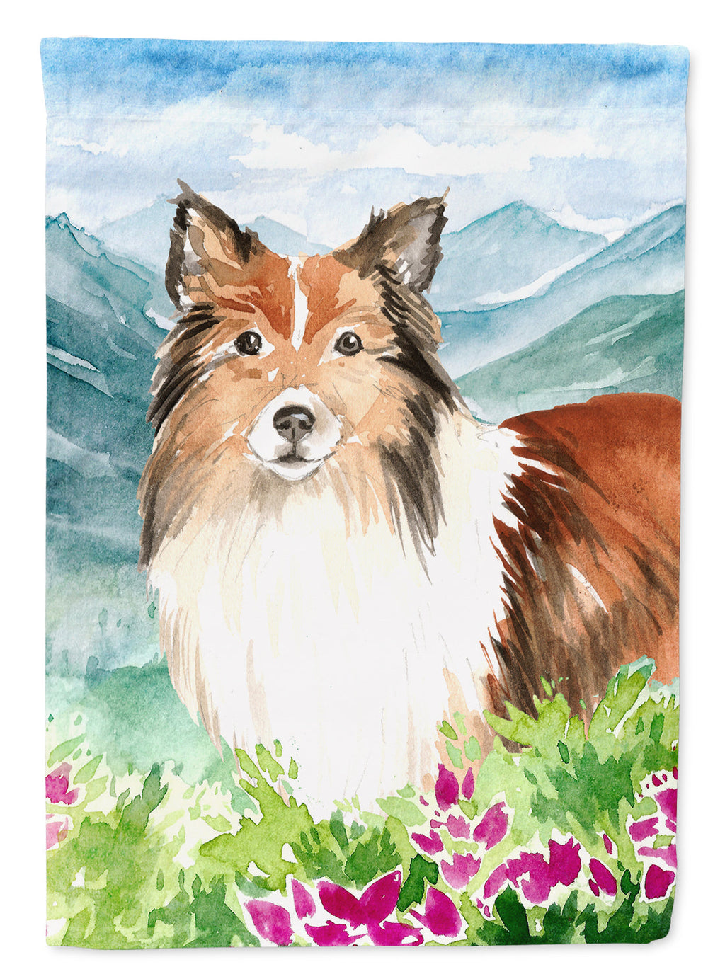 Mountain Flowers Sheltie House Flag 28x40 Porch Sleeve Pole Decorative Outside Yard Banner Artwork Wall Hanging, Polyester