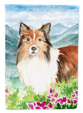 Mountain Flowers Sheltie House Flag 28x40 Porch Sleeve Pole Decorative Outside Yard Banner Artwork Wall Hanging, Polyester