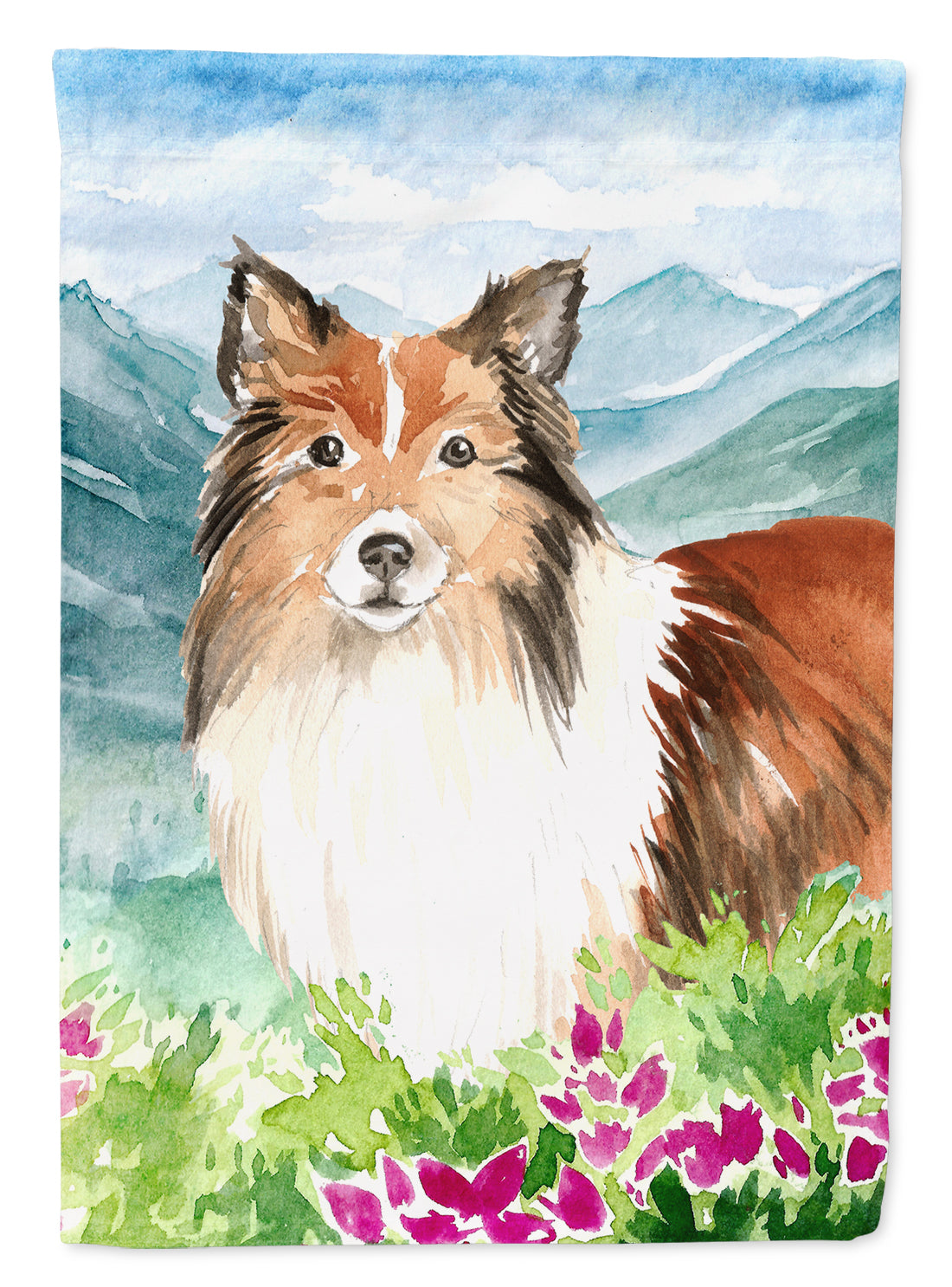 Mountain Flowers Sheltie House Flag 28x40 Porch Sleeve Pole Decorative Outside Yard Banner Artwork Wall Hanging, Polyester