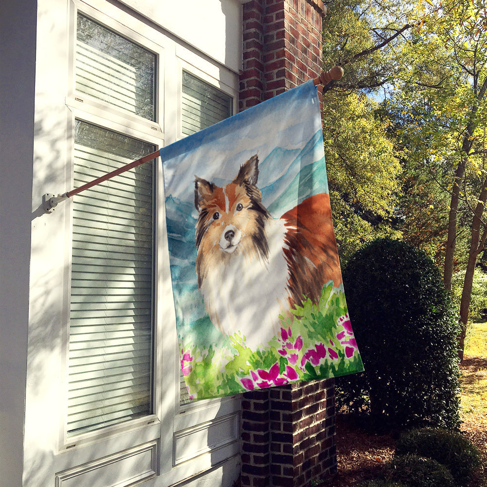 Mountain Flowers Sheltie House Flag 28x40 Porch Sleeve Pole Decorative Outside Yard Banner Artwork Wall Hanging, Polyester