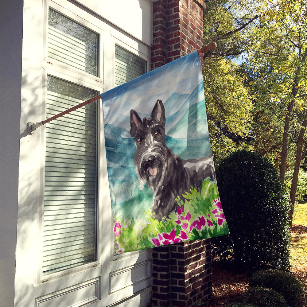 Mountain Flowers Scottish Terrier House Flag 28x40 Porch Sleeve Pole Decorative Outside Yard Banner Artwork Wall Hanging, Polyester