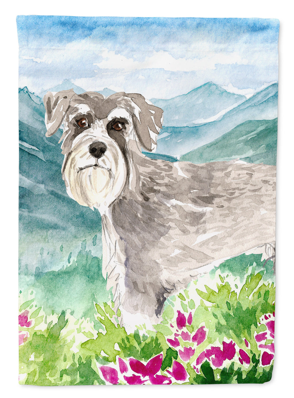 Mountain Flowers Schnauzer #1 House Flag 28x40 Porch Sleeve Pole Decorative Outside Yard Banner Artwork Wall Hanging, Polyester