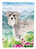 Mountain Flowers Schnauzer #1 House Flag 28x40 Porch Sleeve Pole Decorative Outside Yard Banner Artwork Wall Hanging, Polyester
