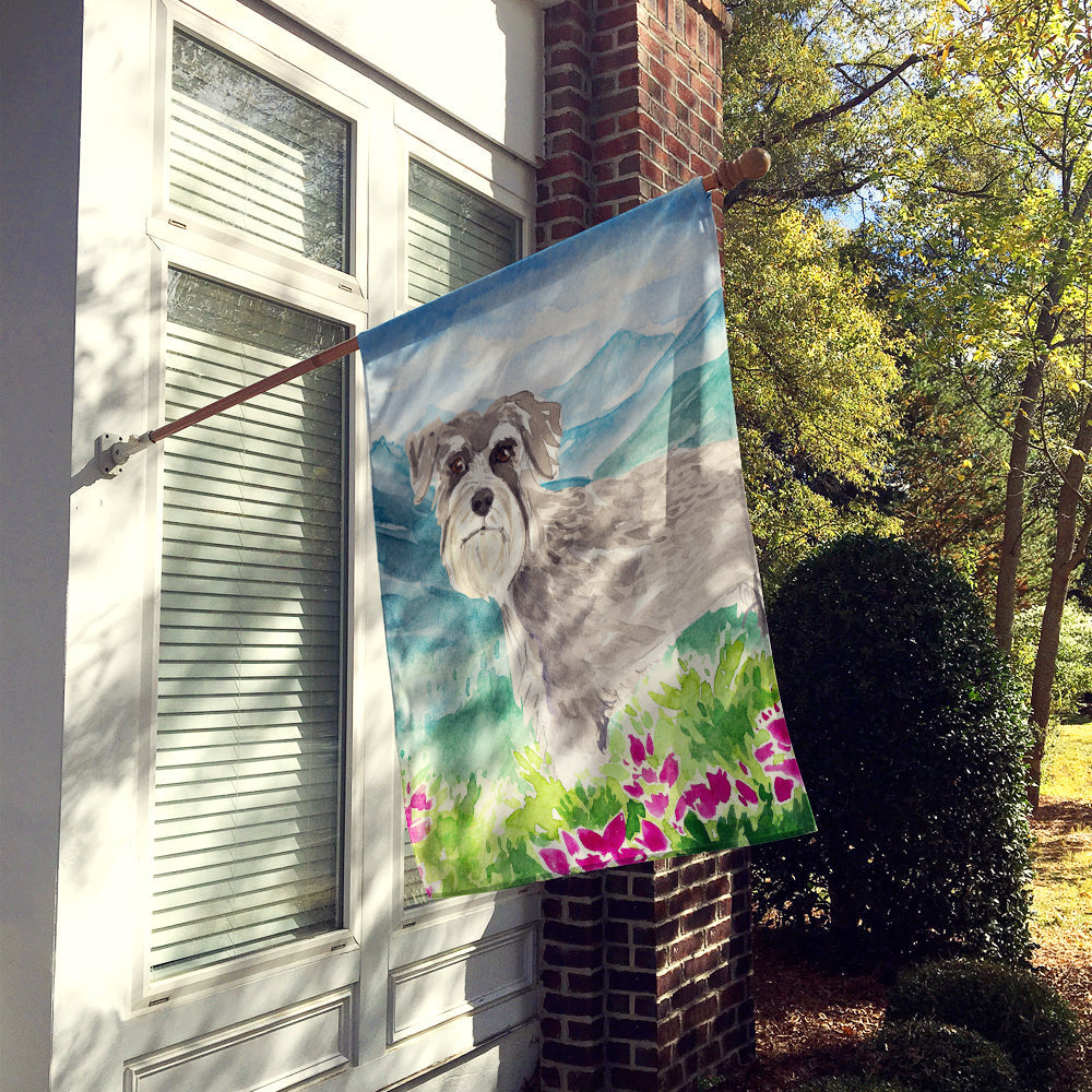 Mountain Flowers Schnauzer #1 House Flag 28x40 Porch Sleeve Pole Decorative Outside Yard Banner Artwork Wall Hanging, Polyester
