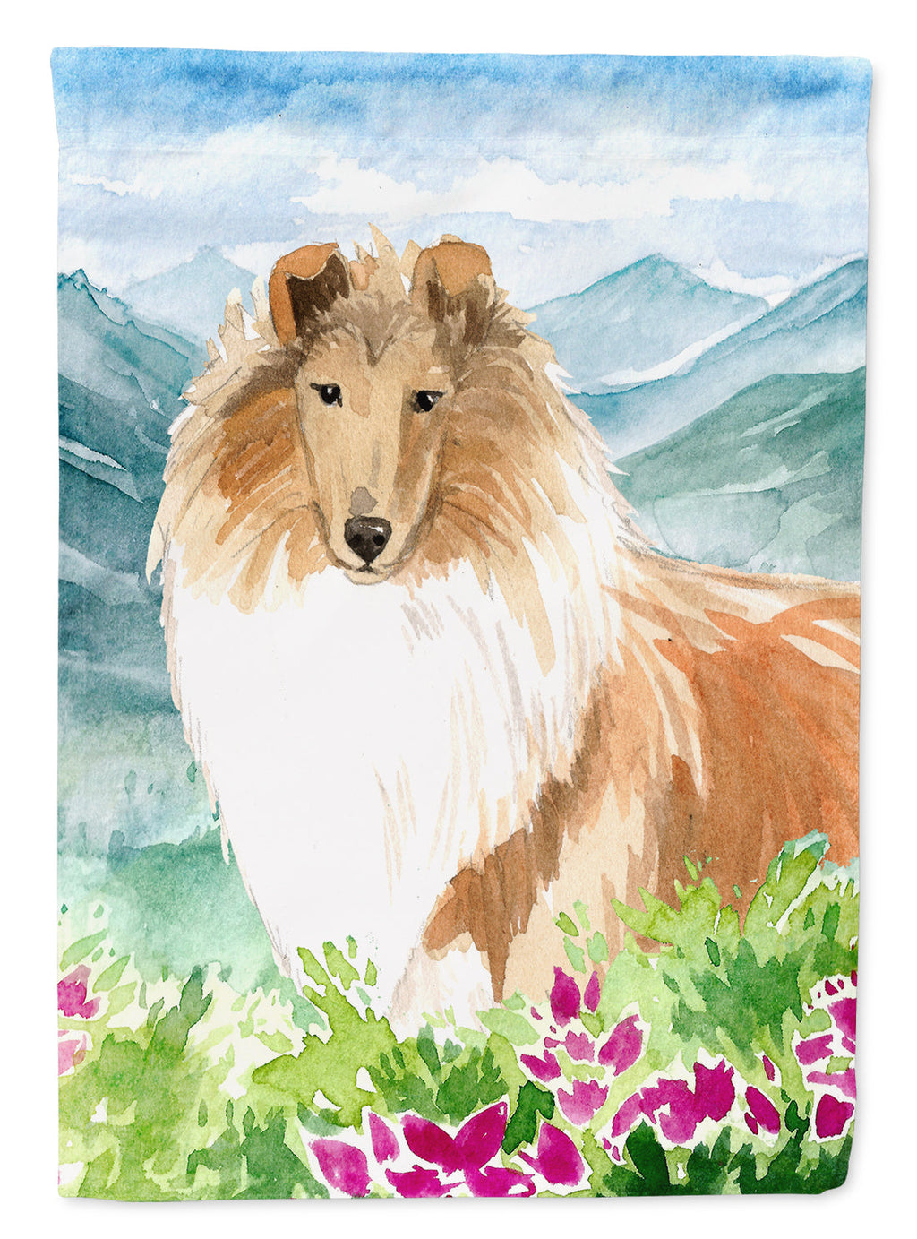 Mountain Flowers Smooth Collie House Flag 28x40 Porch Sleeve Pole Decorative Outside Yard Banner Artwork Wall Hanging, Polyester