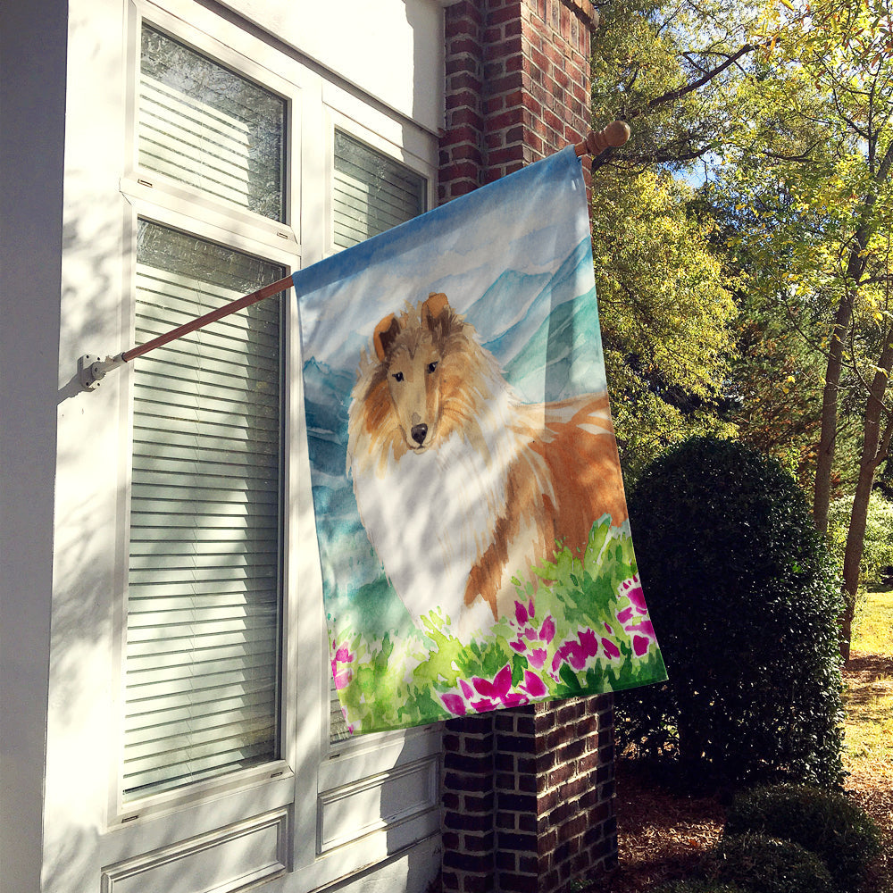 Mountain Flowers Smooth Collie House Flag 28x40 Porch Sleeve Pole Decorative Outside Yard Banner Artwork Wall Hanging, Polyester