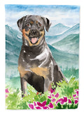 Mountain Flowers Rottweiler House Flag 28x40 Porch Sleeve Pole Decorative Outside Yard Banner Artwork Wall Hanging, Polyester