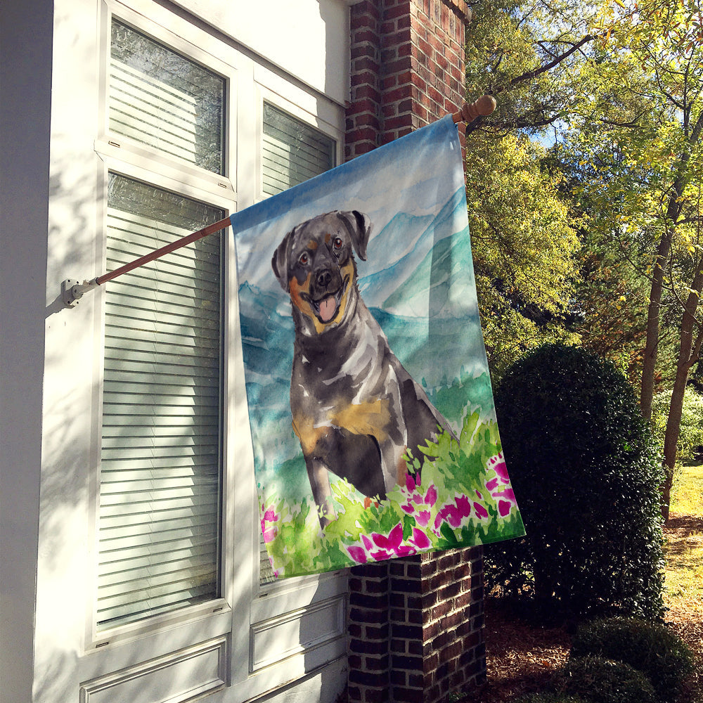 Mountain Flowers Rottweiler House Flag 28x40 Porch Sleeve Pole Decorative Outside Yard Banner Artwork Wall Hanging, Polyester