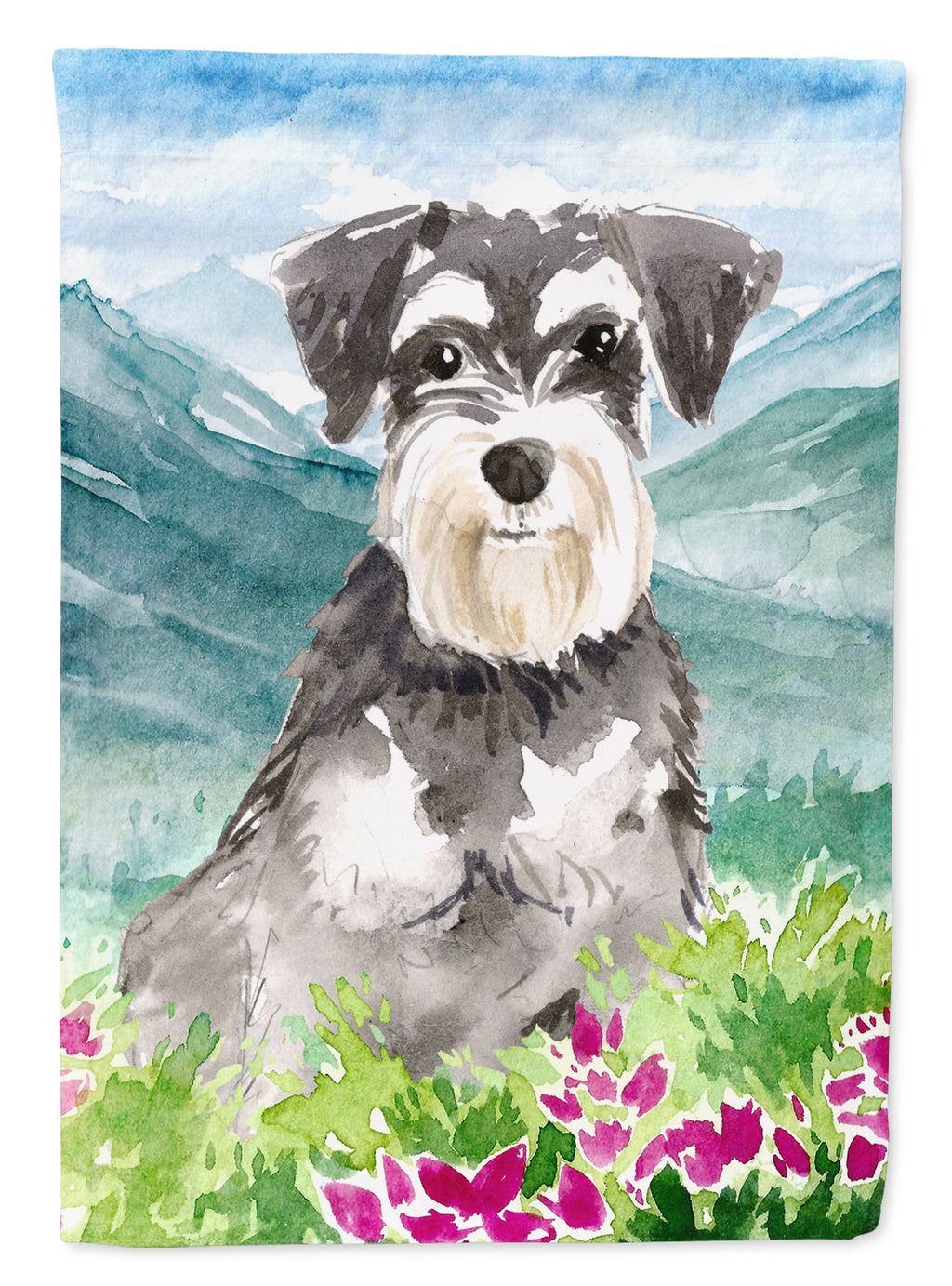 Mountain Flowers Schnauzer #2 House Flag 28x40 Porch Sleeve Pole Decorative Outside Yard Banner Artwork Wall Hanging, Polyester