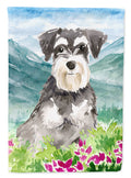 Mountain Flowers Schnauzer #2 House Flag 28x40 Porch Sleeve Pole Decorative Outside Yard Banner Artwork Wall Hanging, Polyester