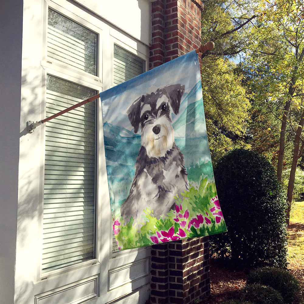 Mountain Flowers Schnauzer #2 House Flag 28x40 Porch Sleeve Pole Decorative Outside Yard Banner Artwork Wall Hanging, Polyester