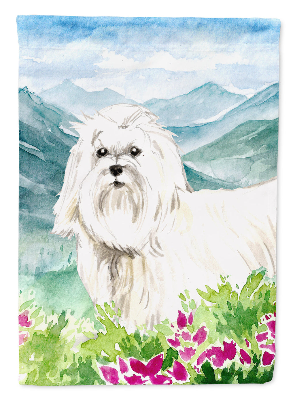 Mountain Flowers Maltese House Flag 28x40 Porch Sleeve Pole Decorative Outside Yard Banner Artwork Wall Hanging, Polyester